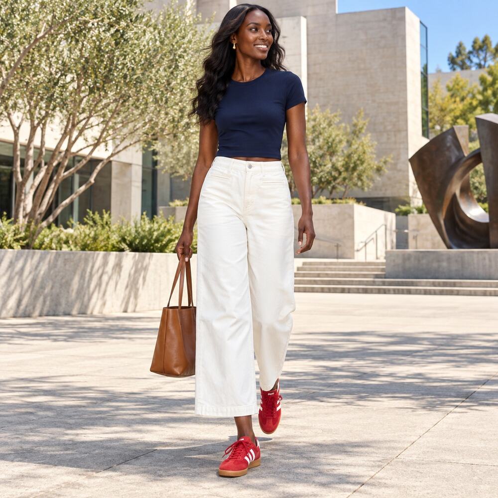 Madewell Jeans WMNS 26T White Emmett Curvy High Rise Wide Leg Crop Quiet Luxury